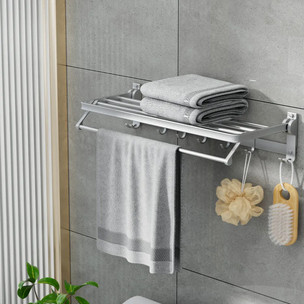 Foldable 4-Bar Towel Rail Rack, 5 Hooks, Wall-Mounted, Aluminium, by [Brand]