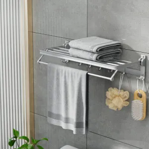 Foldable 4-Bar Towel Rail Rack, 5 Hooks, Wall-Mounted, Aluminium, by [Brand]