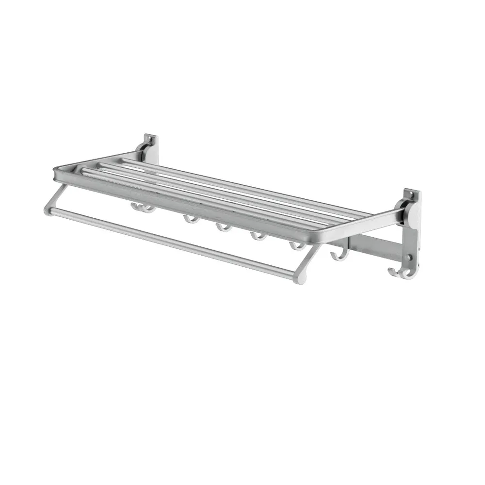 Foldable 4-Bar Towel Rail Rack, 5 Hooks, Wall-Mounted, Aluminium, by [Brand]