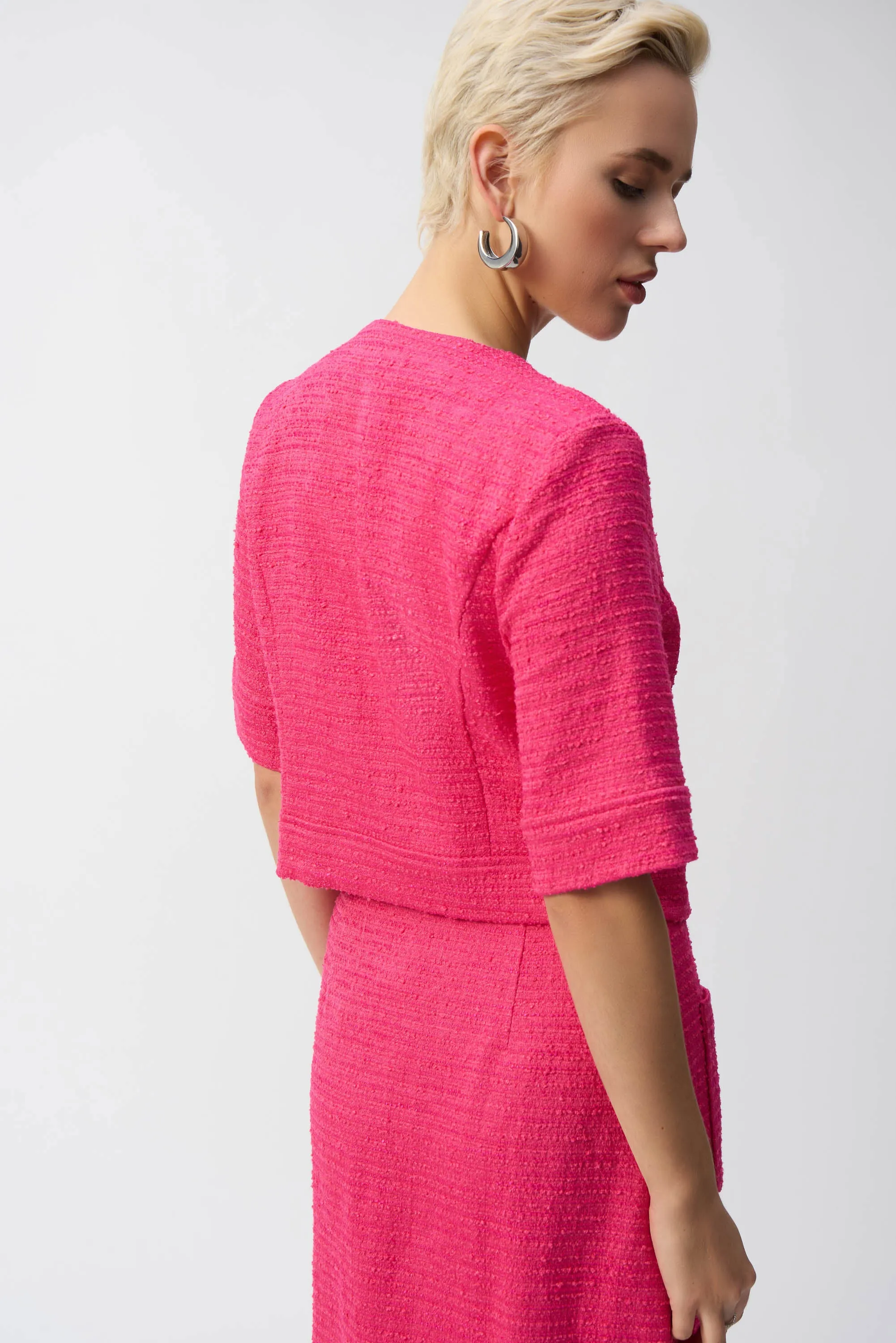 Joseph Ribkoff Pink Boucl Cropped Jacket With Decorative Buttons