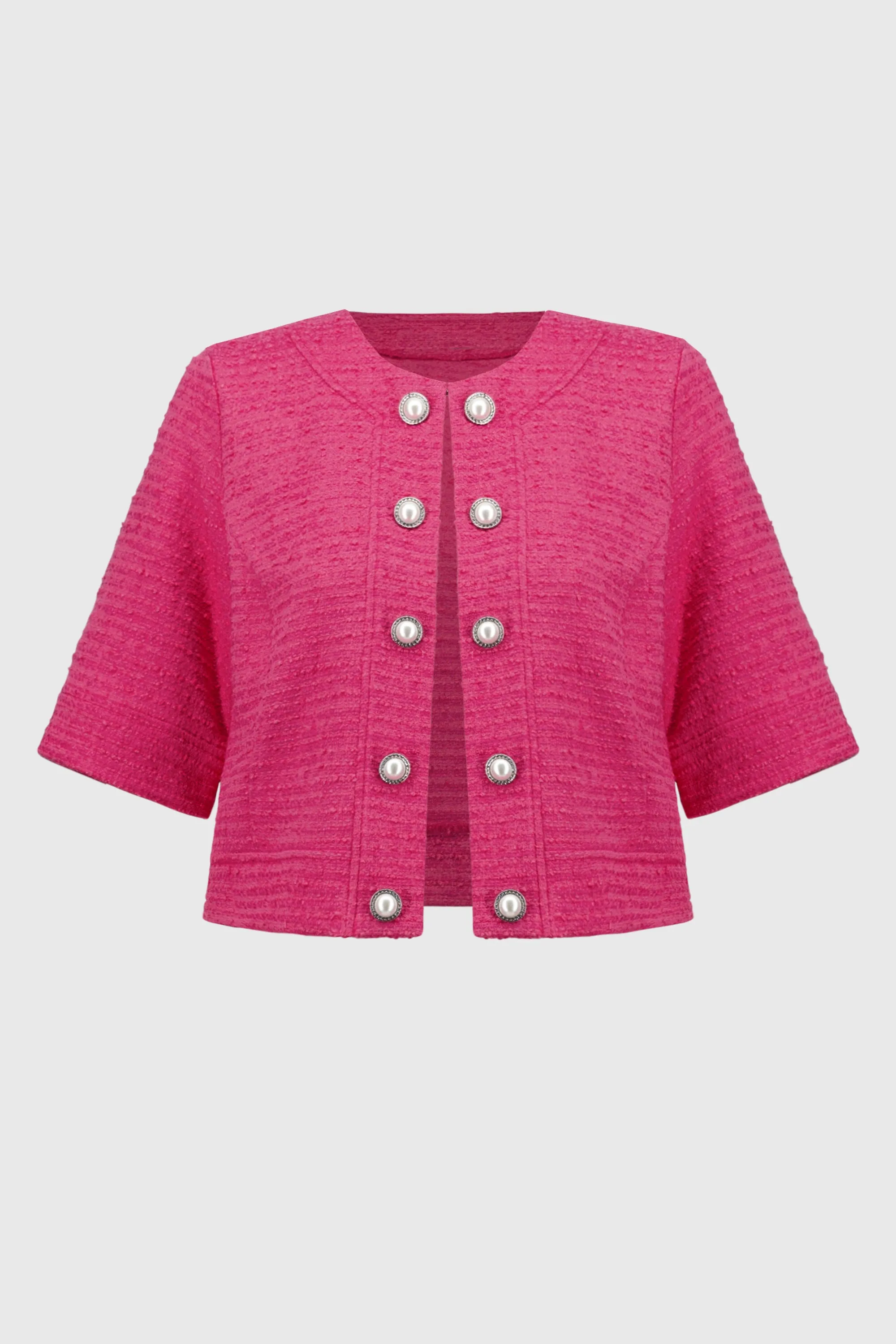 Joseph Ribkoff Pink Boucl Cropped Jacket With Decorative Buttons