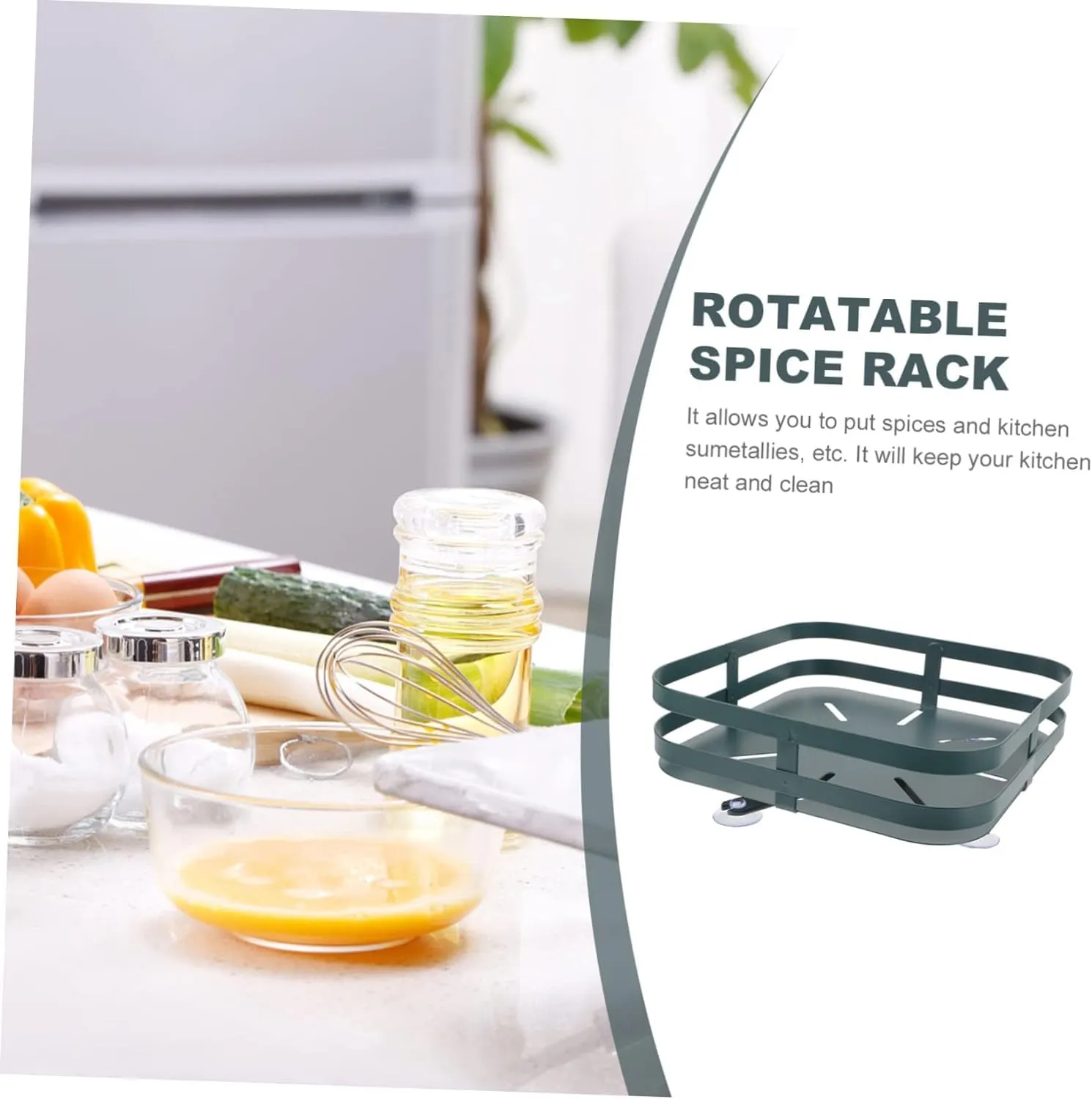 Kuber Industries 2-Layer Rotating Spice Rack|Square Shelf For Cabinet Countertop|360-Degree Rotable Kitchen Trolley|Fruit Basket Pack of 2 (Dark Green)