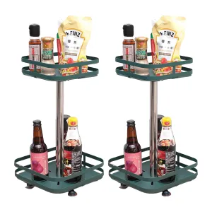 Kuber Industries 2-Layer Rotating Spice Rack|Square Shelf For Cabinet Countertop|360-Degree Rotable Kitchen Trolley|Fruit Basket Pack of 2 (Dark Green)