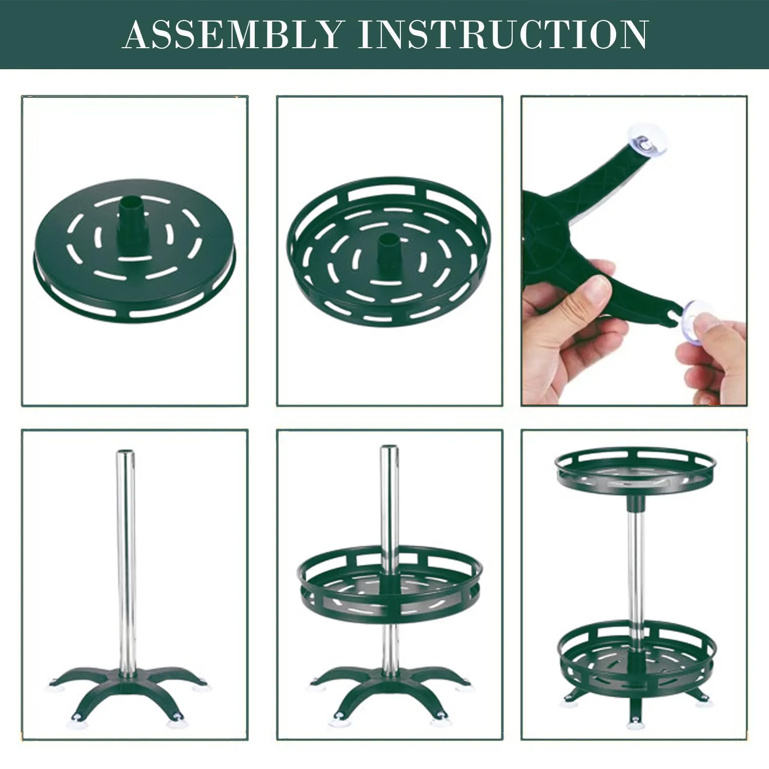 Kuber Industries 3-Layer Rotating Spice Rack|Circular Shelf For Cabinet Countertop|360-Degree Rotable Kitchen Trolley|Fruit Basket Pack of 2 (Dark Green)