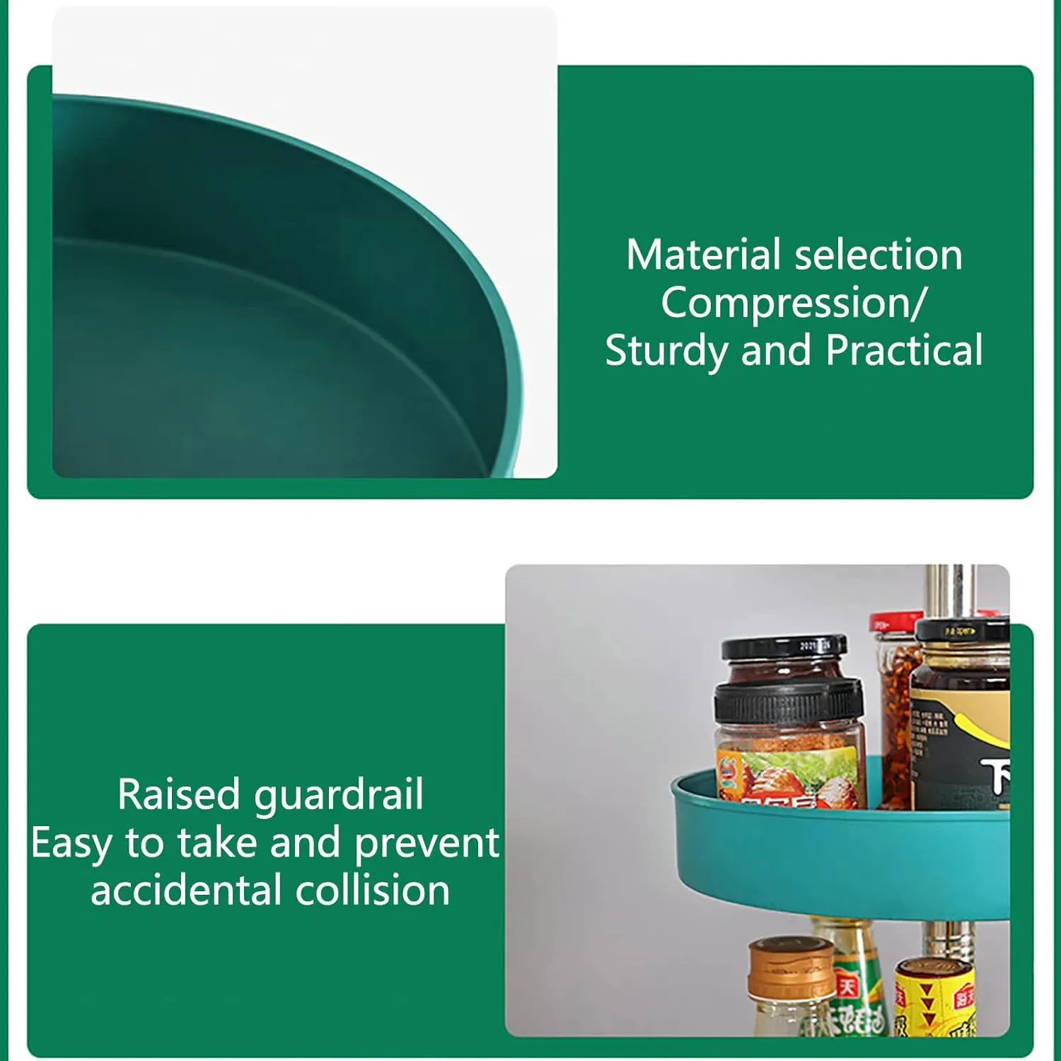Kuber Industries 3-Layer Rotating Spice Rack|Circular Shelf For Cabinet Countertop|360-Degree Rotable Kitchen Trolley|Fruit Basket Pack of 2 (Dark Green)