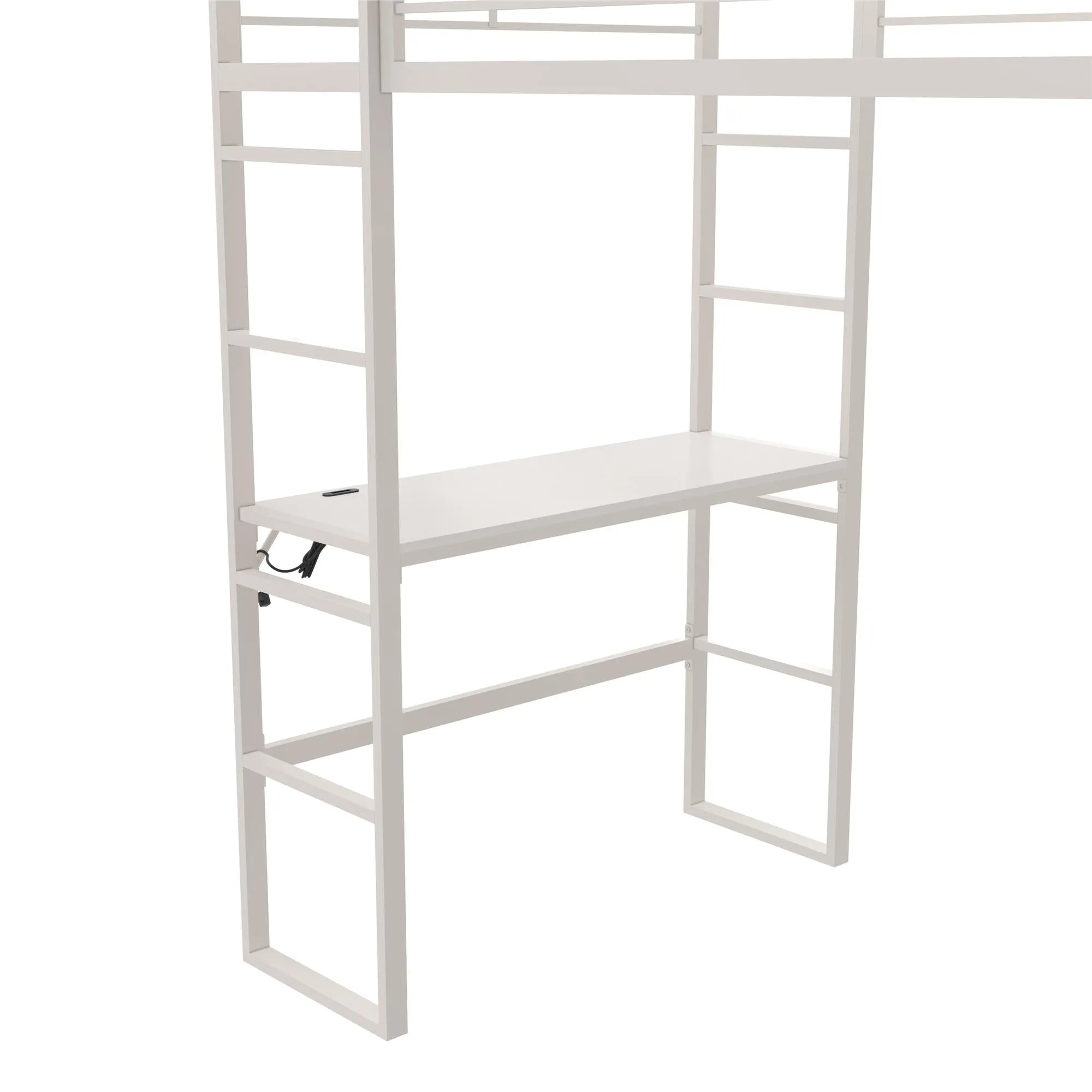 Lanis Metal Storage Loft Bed with Desk, Shelves, Cabinet and USB Port