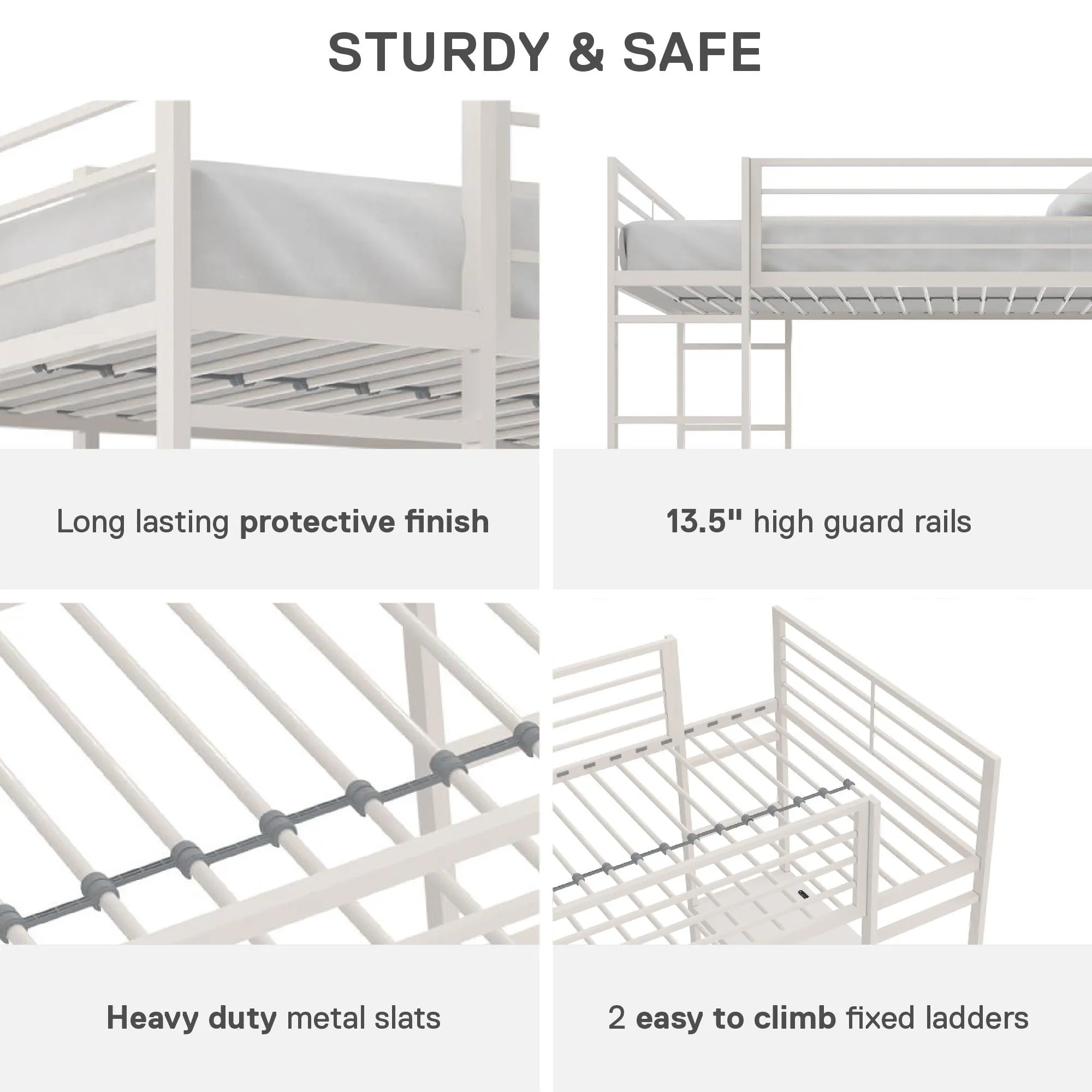 Lanis Metal Storage Loft Bed with Desk, Shelves, Cabinet and USB Port