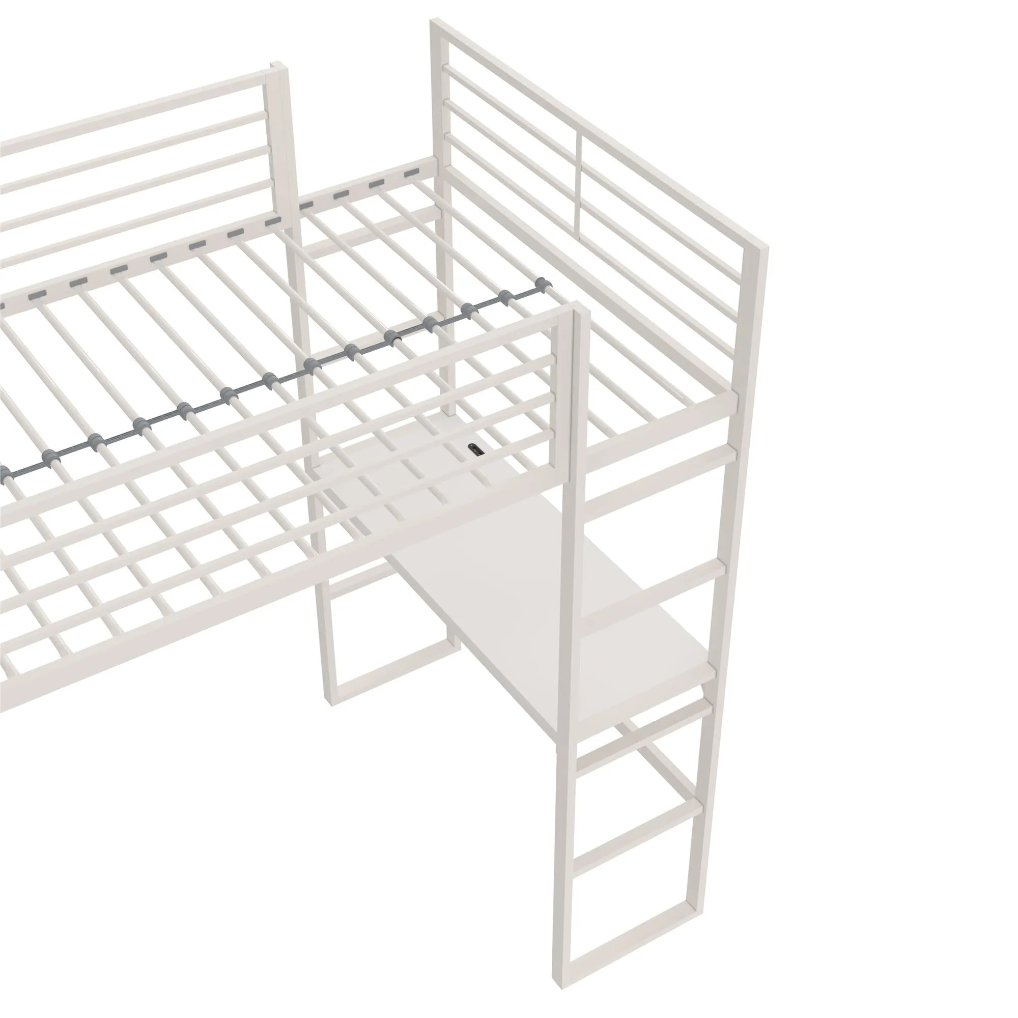 Lanis Metal Storage Loft Bed with Desk, Shelves, Cabinet and USB Port