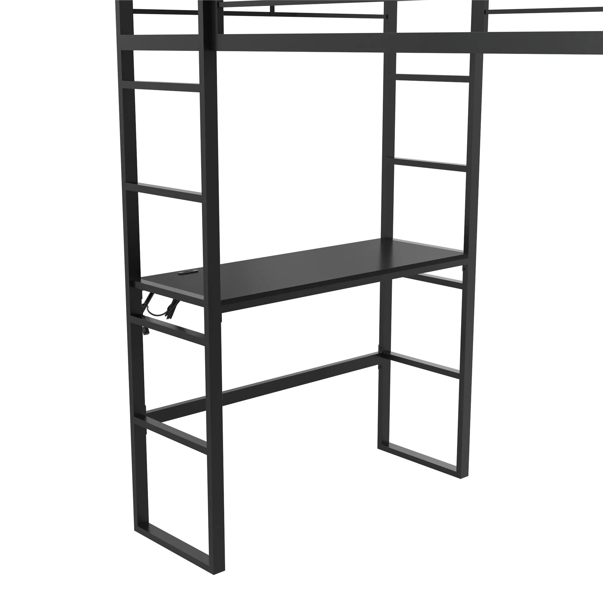 Lanis Metal Storage Loft Bed with Desk, Shelves, Cabinet and USB Port