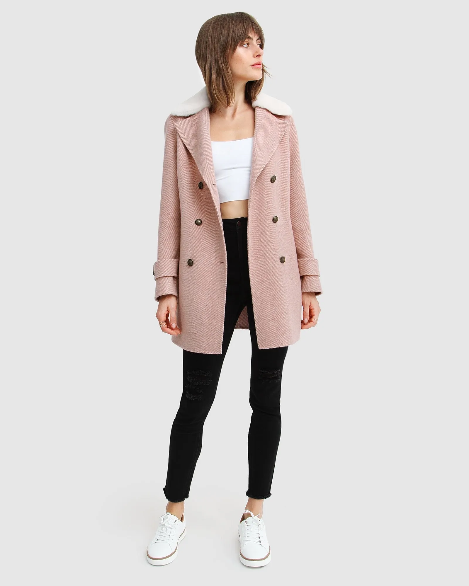 Liberty Sherpa Collar Wool Blend Coat - Blush