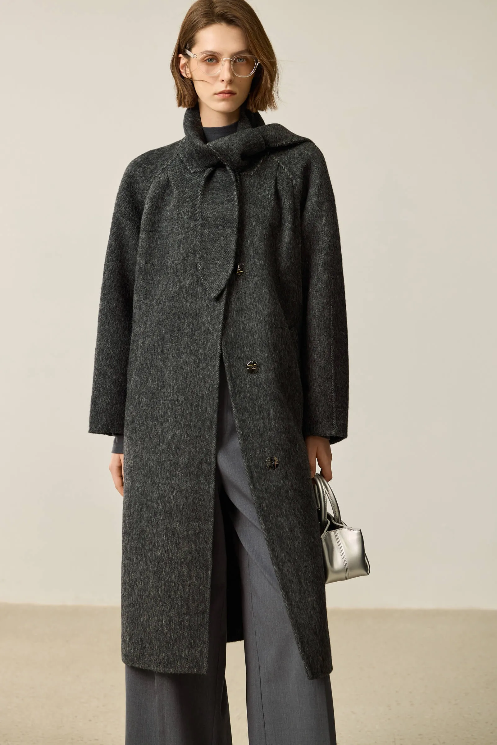 LILY Stylish Bow-Tie Double-Faced Wool Coat