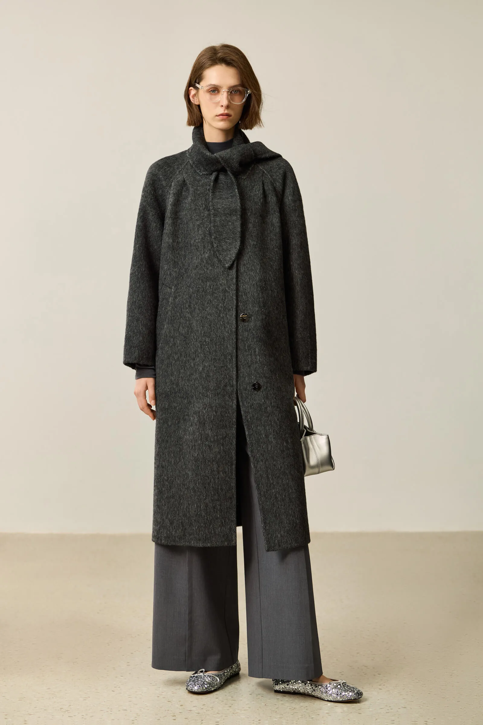 LILY Stylish Bow-Tie Double-Faced Wool Coat