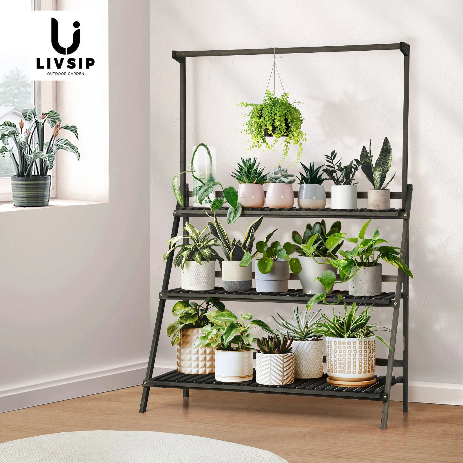 Livsip 3 Tier Plant Stand Indoor Outdoor Garden Planter Flower Pot Shelf Wooden