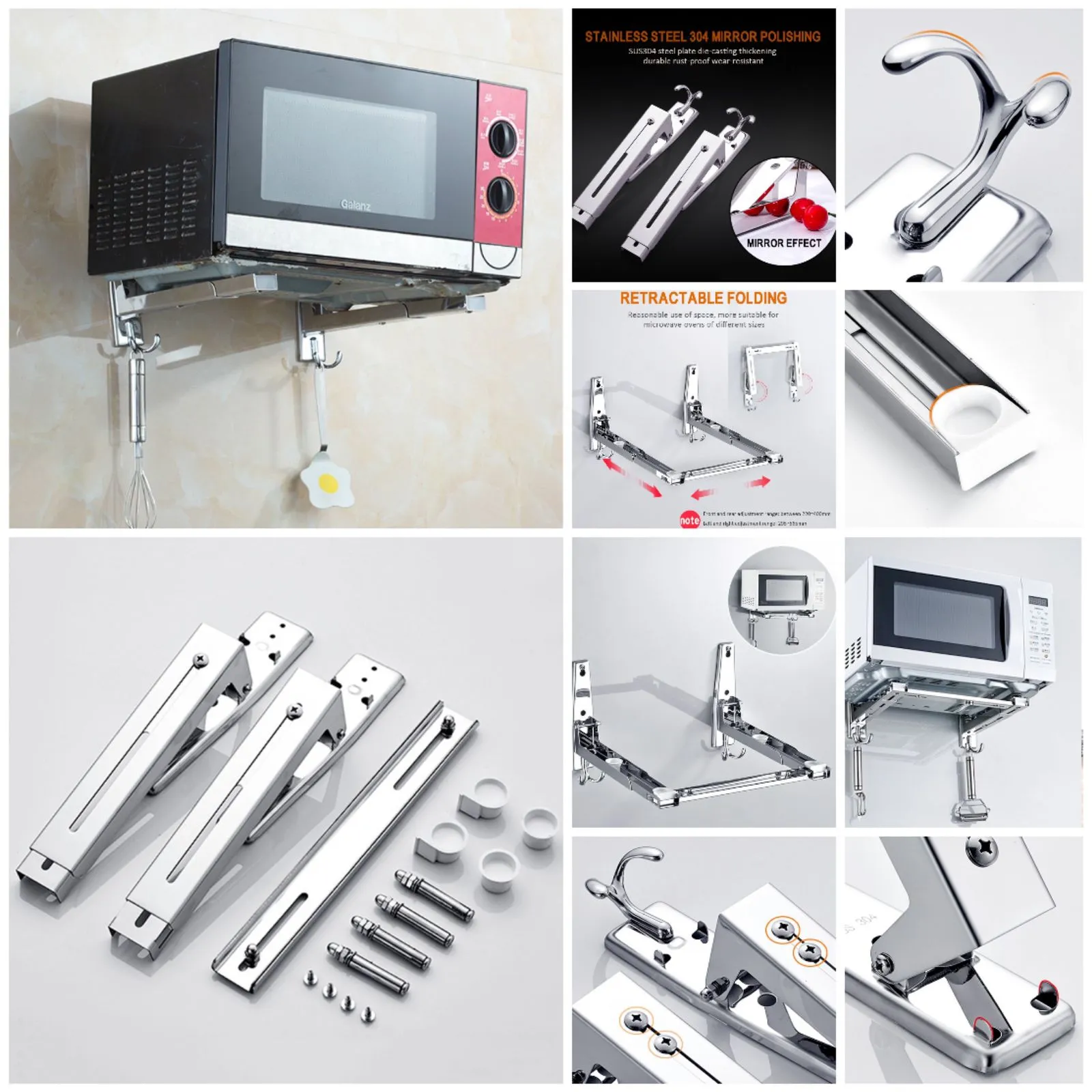 Microwave Oven Shelf Wall-Mounted Kitchen Rack Retractable Bracket Oven Rack
