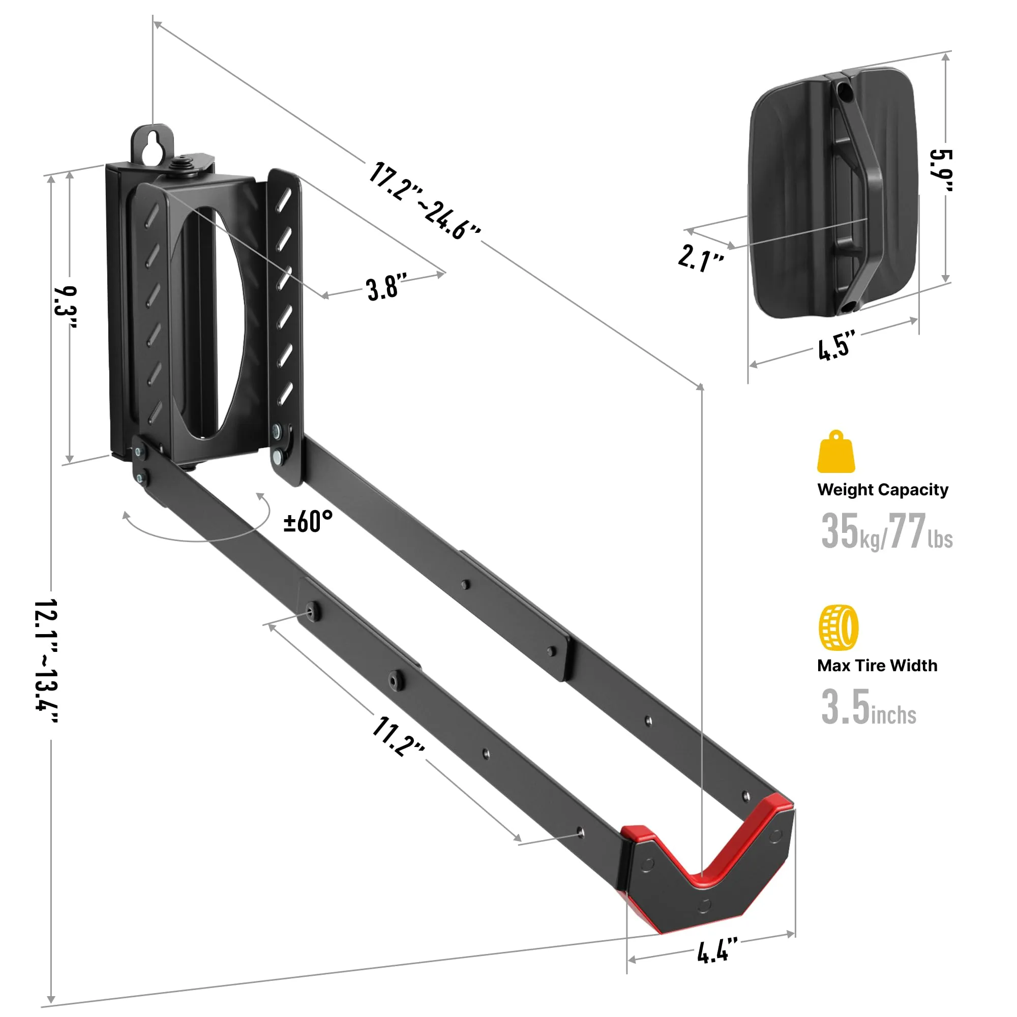 MONTEK Swivel Bike Wall Mount-  Up to 77 lbs capacity