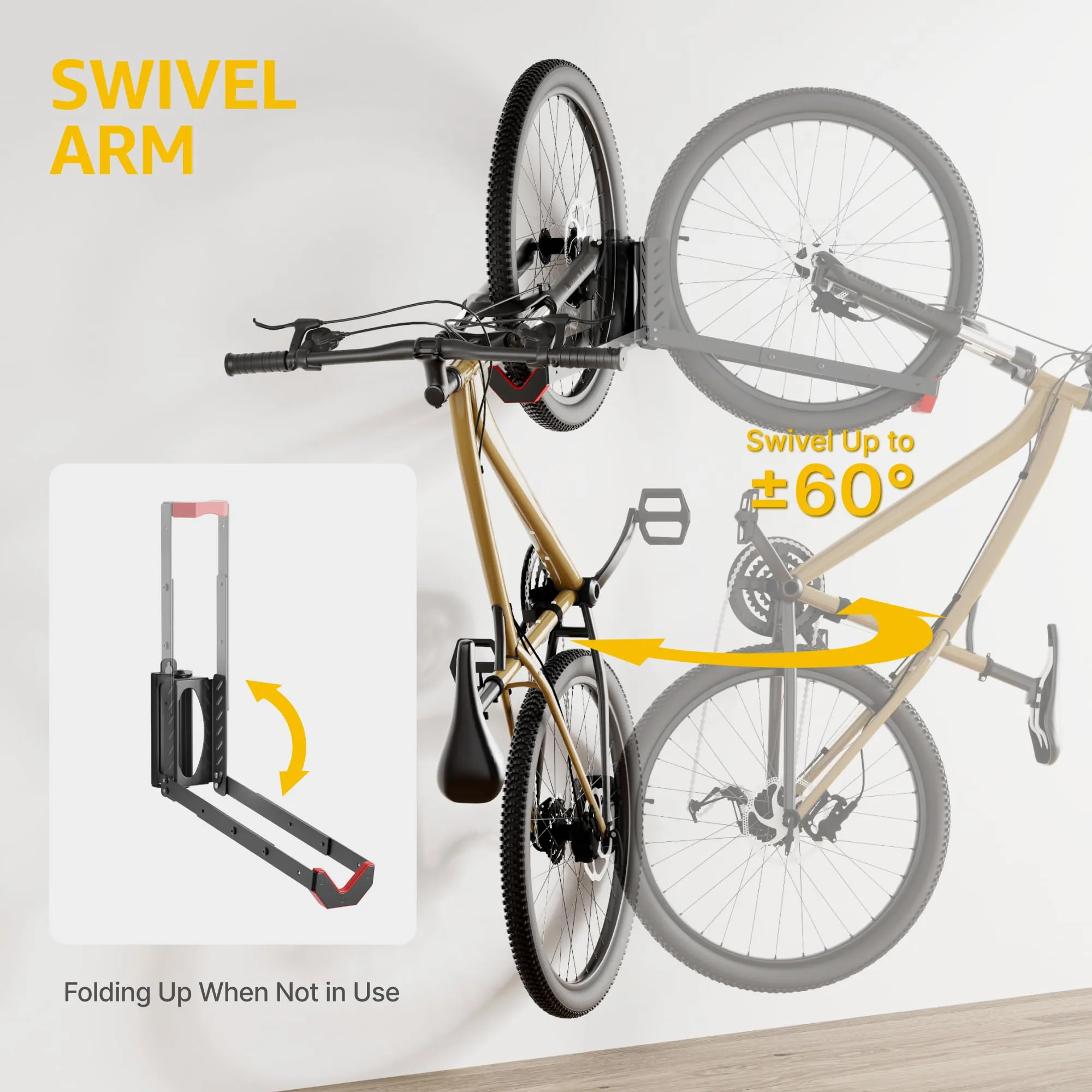 MONTEK Swivel Bike Wall Mount-  Up to 77 lbs capacity