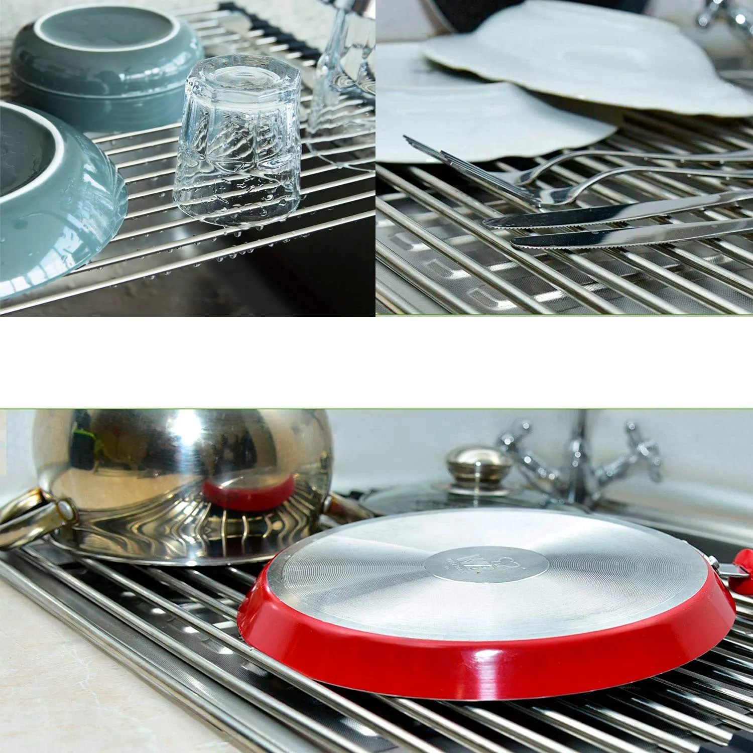 Over the Sink Multipurpose Roll-Up Dish Drying Rack