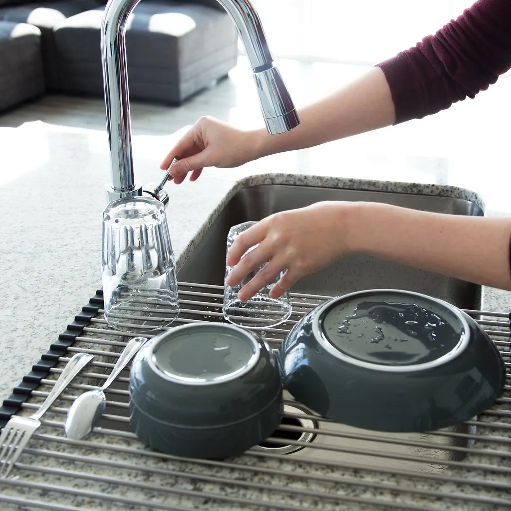 Over the Sink Multipurpose Roll-Up Dish Drying Rack