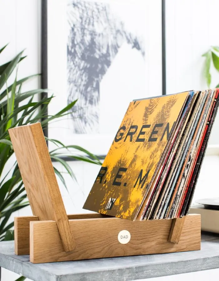 Personalised Oak And Brass Vinyl Storage Rack