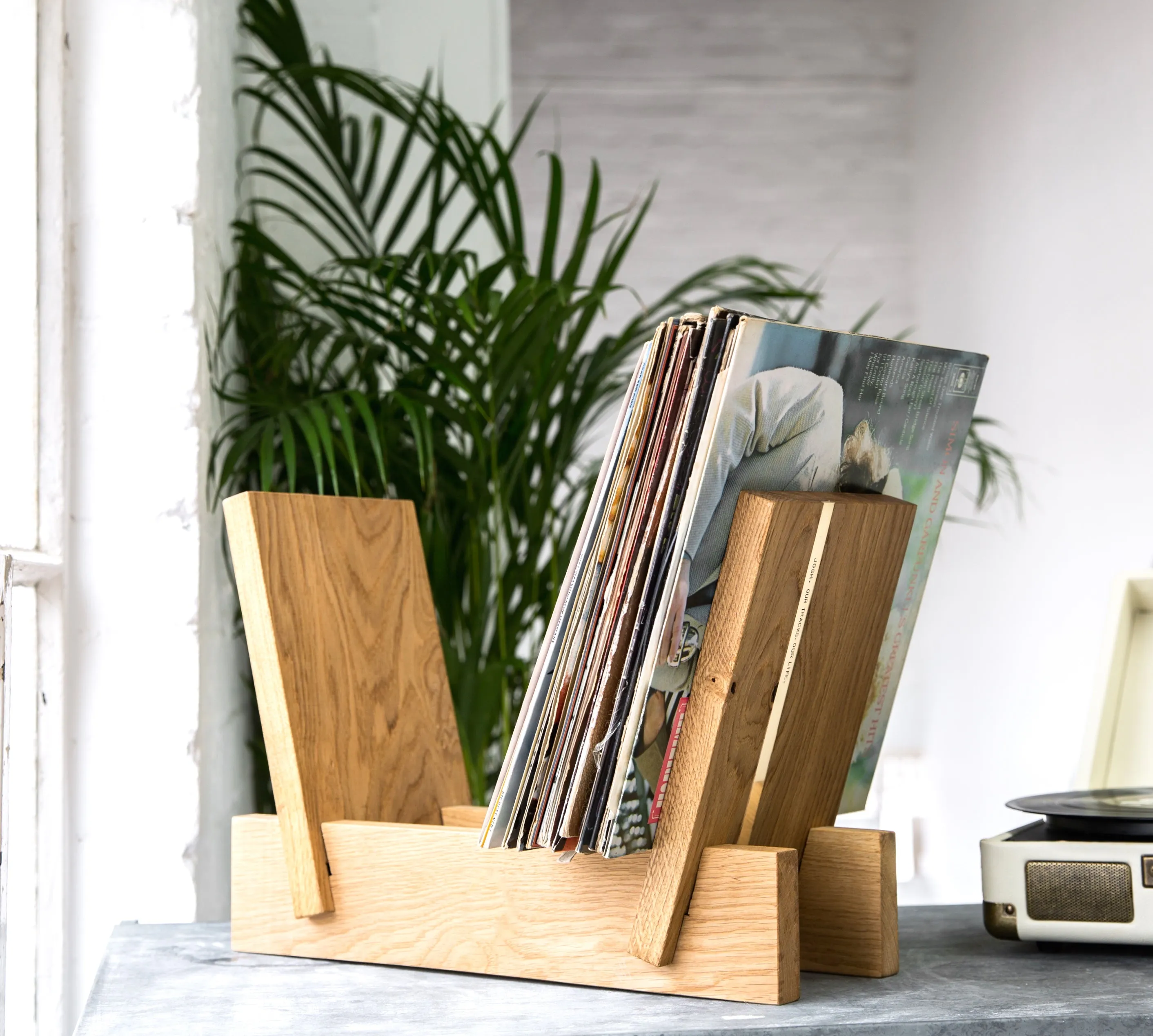 Personalised Oak And Brass Vinyl Storage Rack