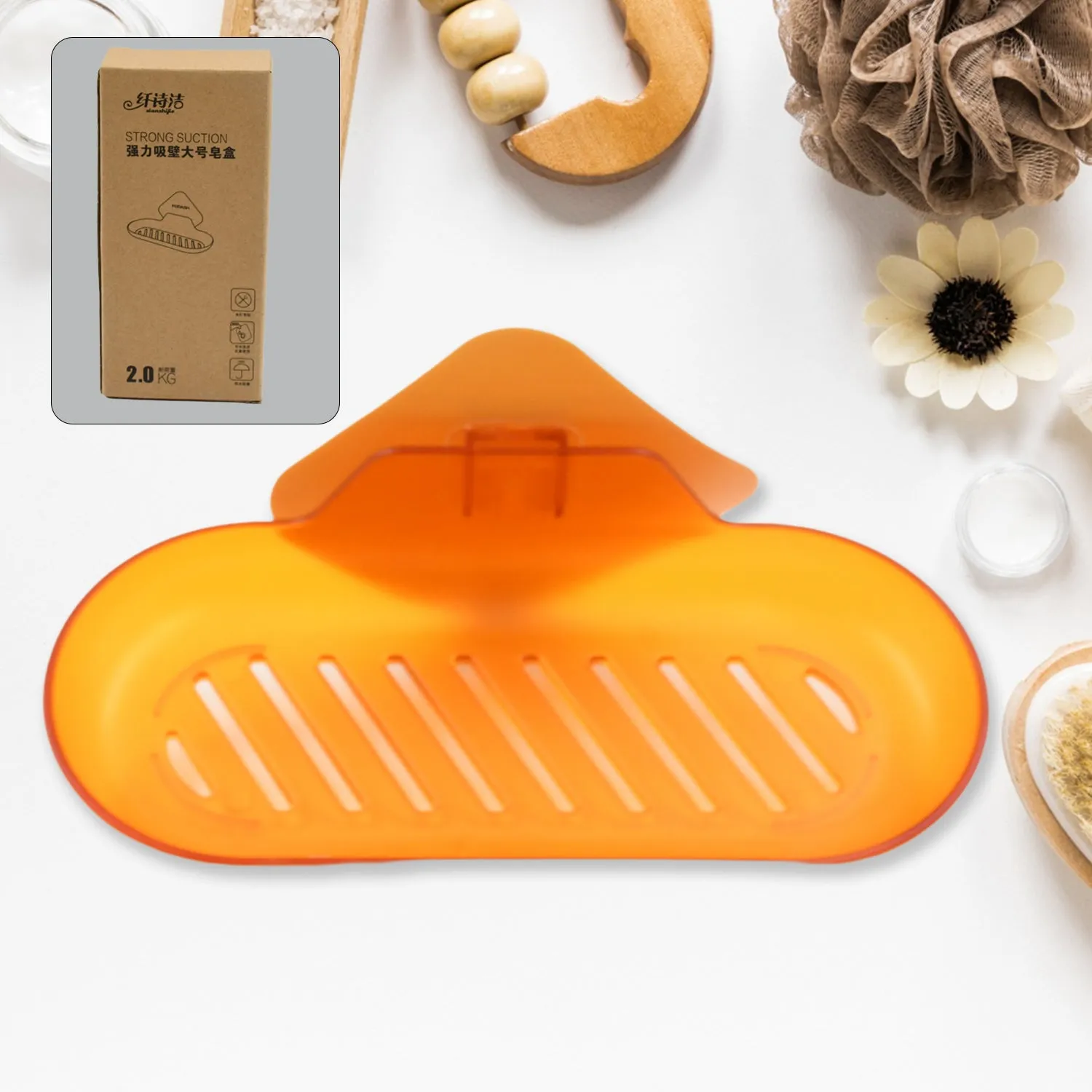 Plastic Soap Dish Holder for Bathroom Shower Wall Mounted Self Adhesive Soap Holder Saver Tray-Plastic Sponge Holder for Kitchen Storage Rack Soap Box, Bathroom (1 Pc)