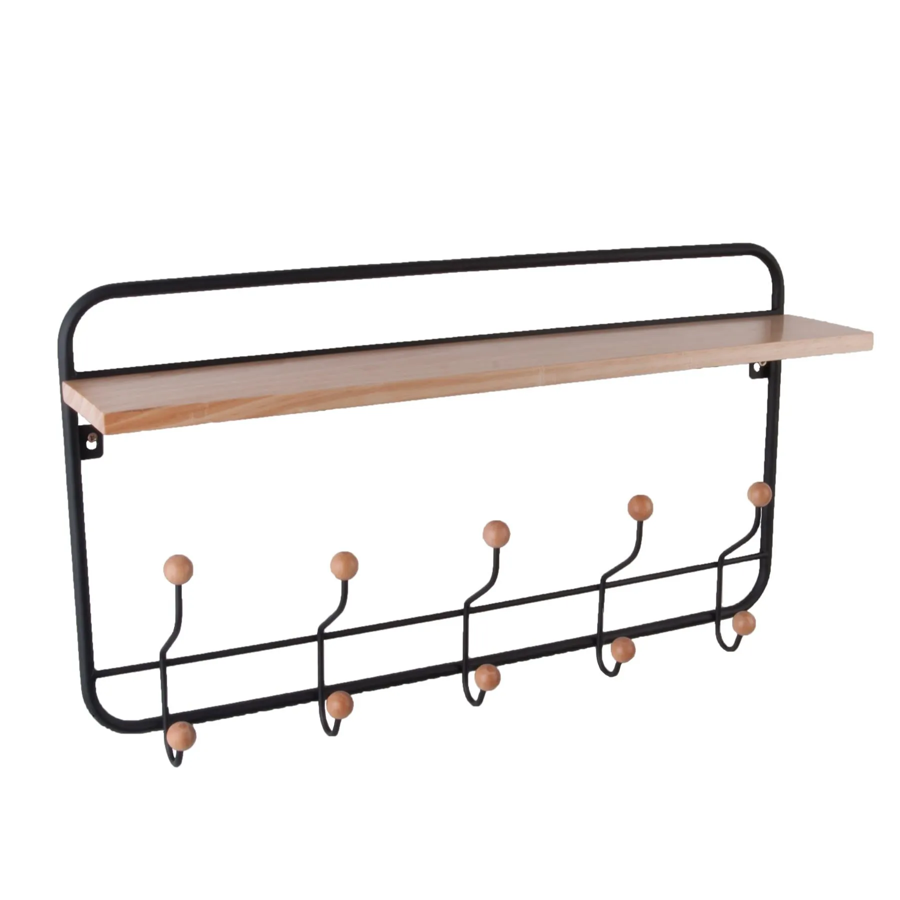 Present Rack Iron & Wood Shelf Coat & Hat Hanger