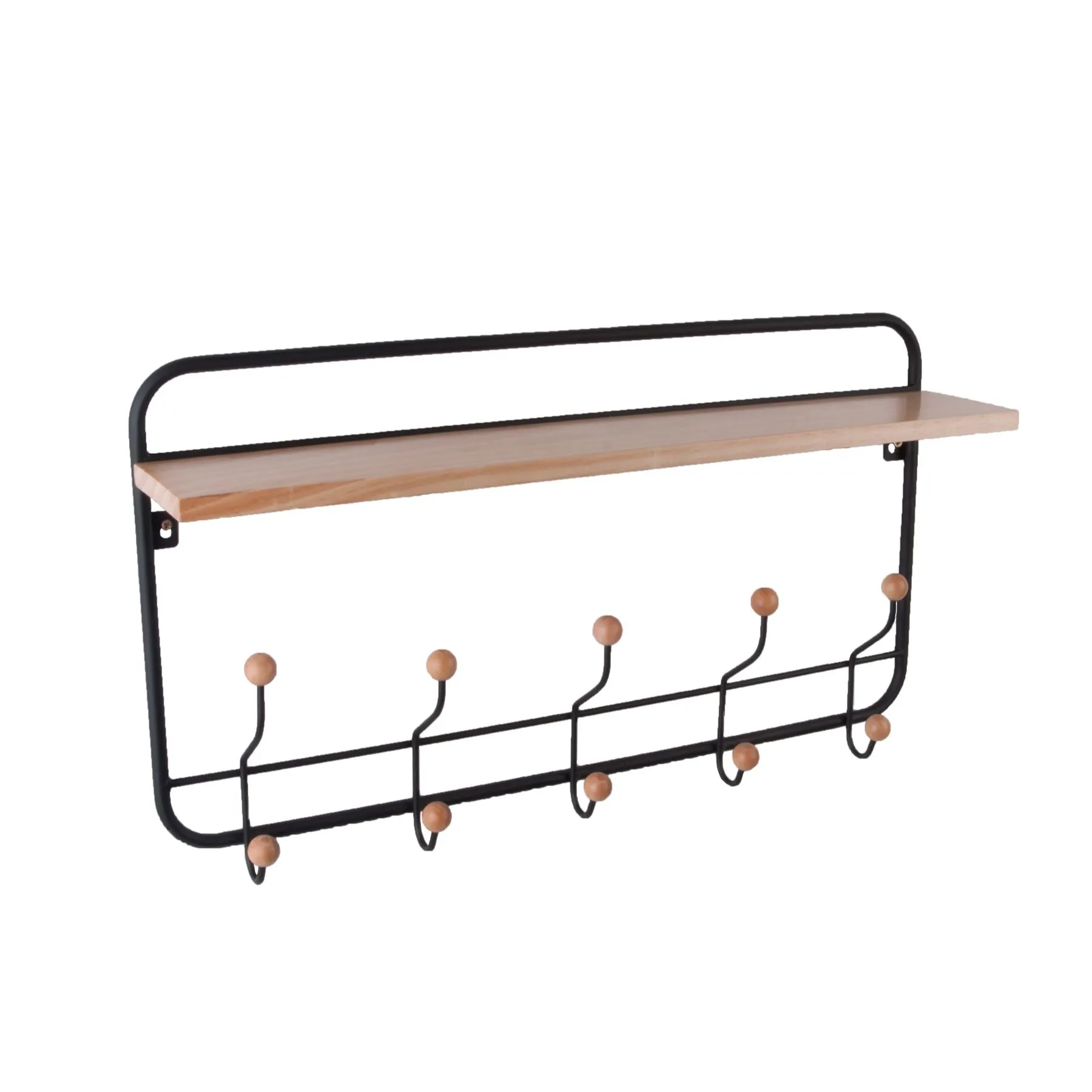 Present Rack Iron & Wood Shelf Coat & Hat Hanger