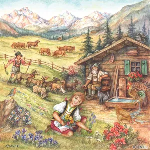 "Heidi Alpine Scene" Ceramic Tile