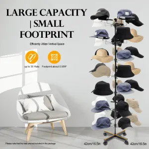 relaxed 7-Tier 35 Hat Rotating Metal Hat Display Stand Cap Display Stand ,Coat Hat Rack Stand Holder Tree Cap Display Rack Adjustable