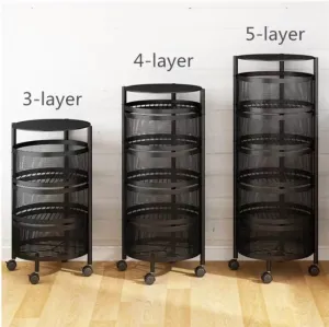 Revolving Pullout Storage Trolley Round 4 Tier W Wheels