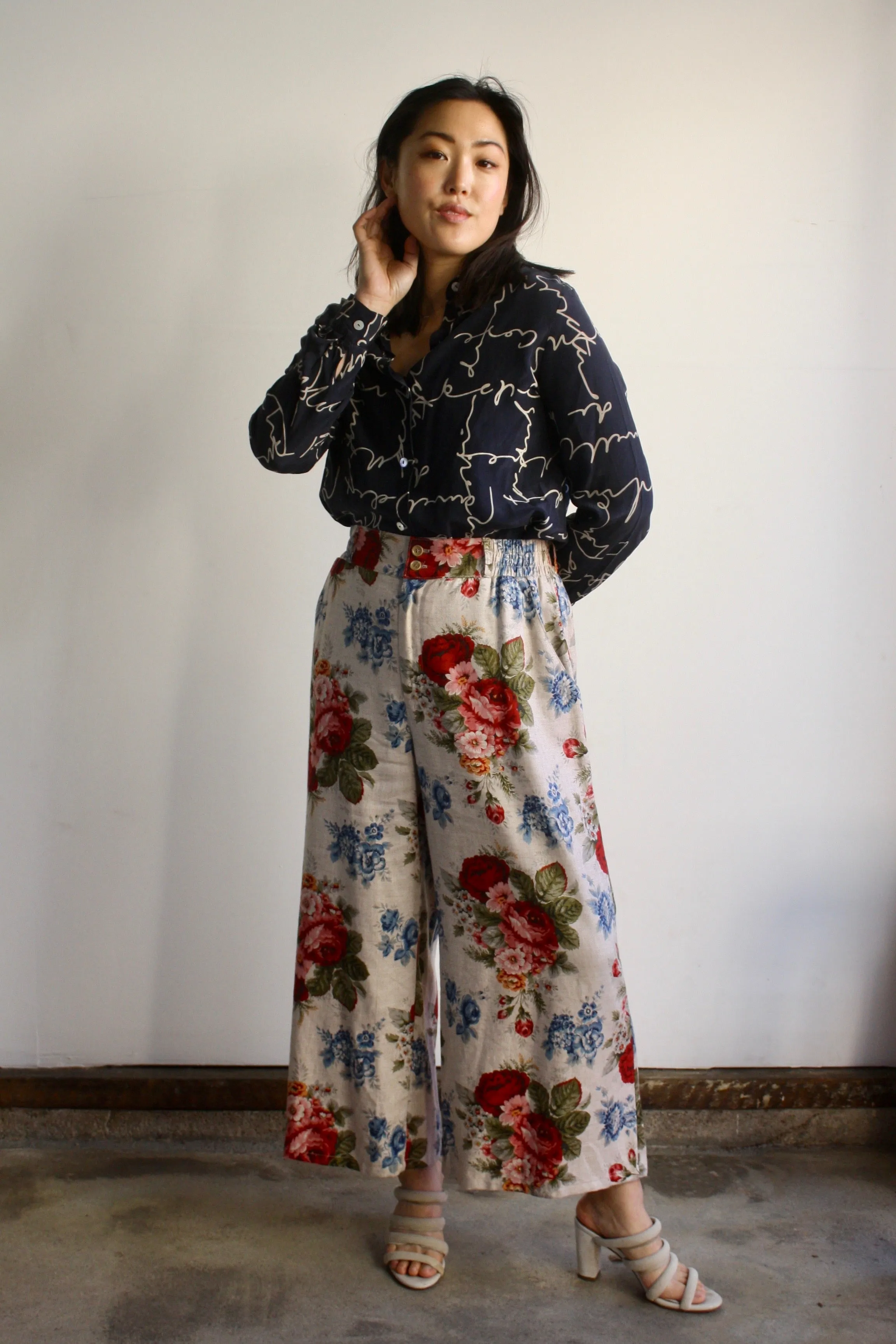 Script Print Silk Blouse