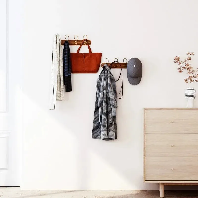 SINOTAO  -  Creative Wooden Wall Mounted Coat Rack with Double Hooks Clothing Rail for Hat Towel Robes Hanger Perchero Hallway Furniture