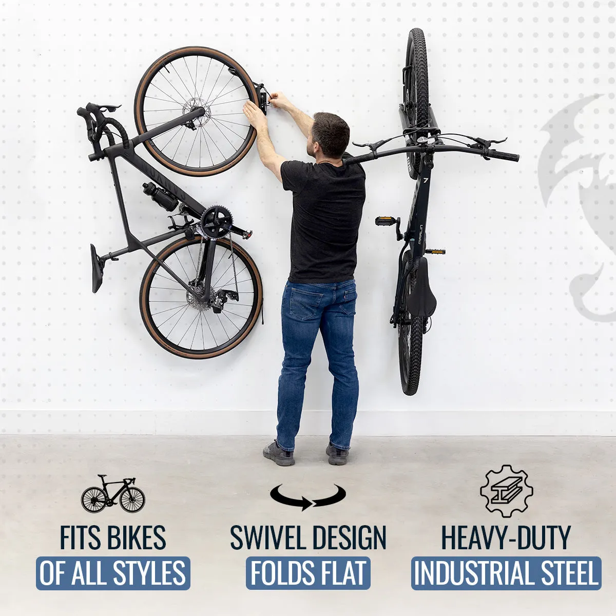 Swivel Mount Bike Storage Rack | 2 Bike Garage Wall Hooks