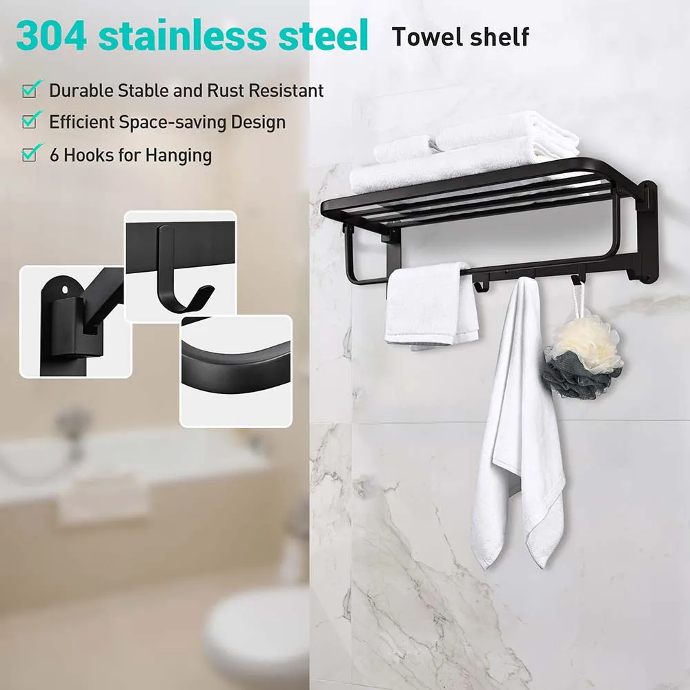 TheLAShop Wall Mounted 23" Towel Rack Shelf w/ Hook 304 SS Hotel Style