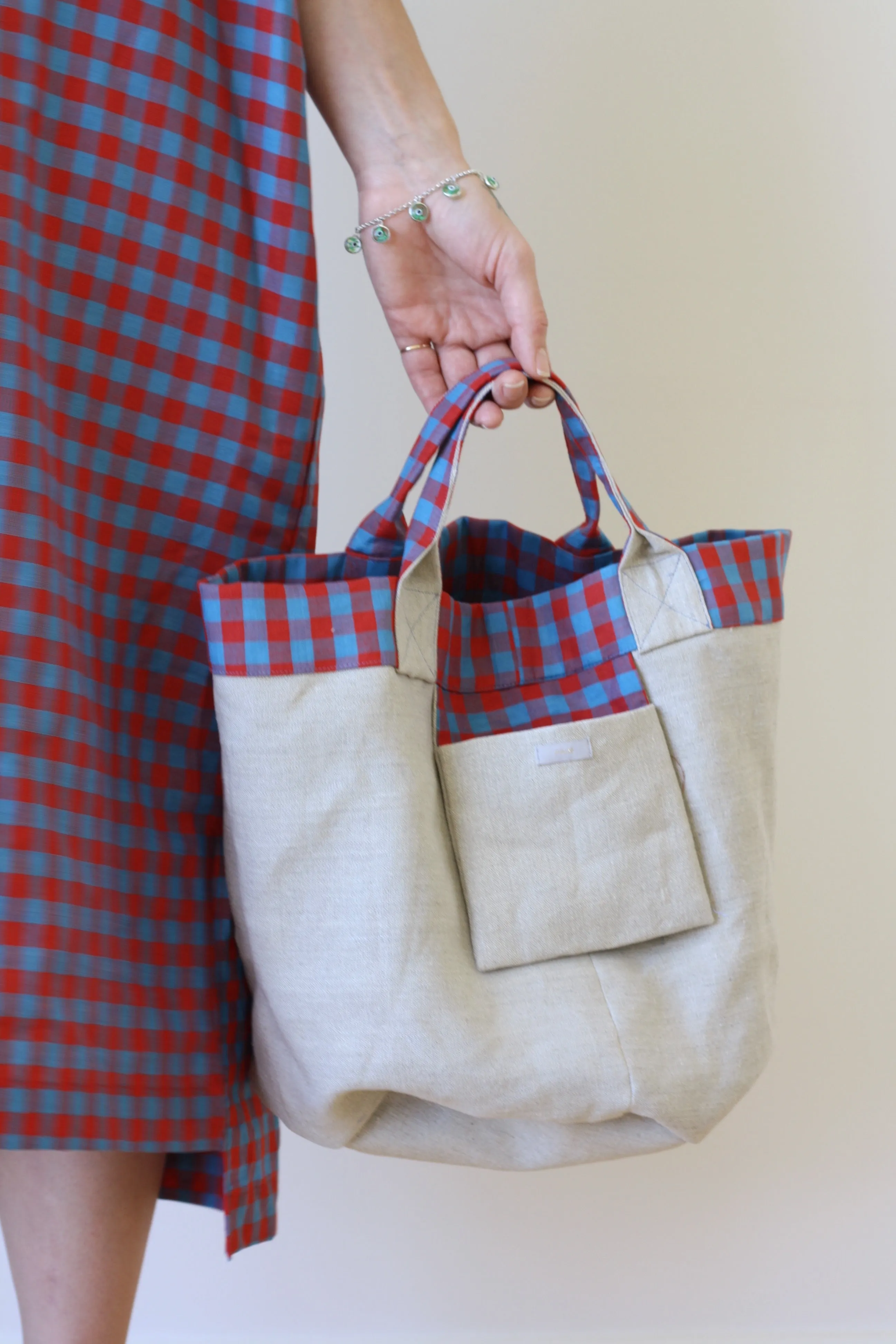 Tote Bag - Martha Red/Blue Check