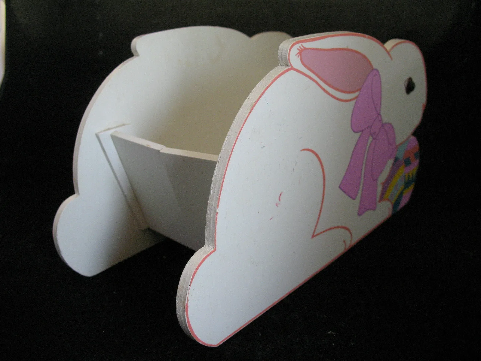 VINTAGE EASTER Sunday WOOD RABBIT BUNNY Collapsible Collapsable EGG BOX BASKET