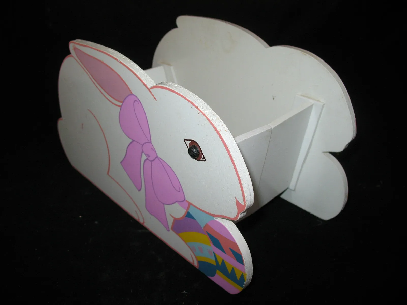 VINTAGE EASTER Sunday WOOD RABBIT BUNNY Collapsible Collapsable EGG BOX BASKET
