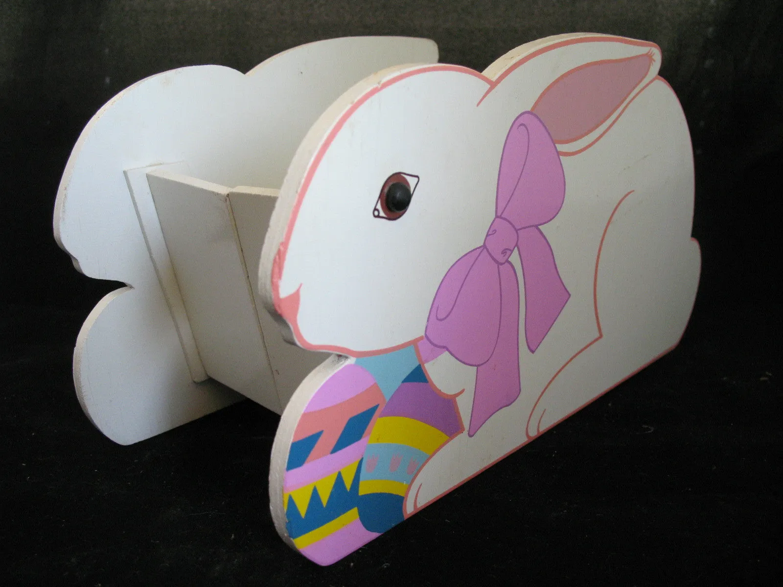 VINTAGE EASTER Sunday WOOD RABBIT BUNNY Collapsible Collapsable EGG BOX BASKET