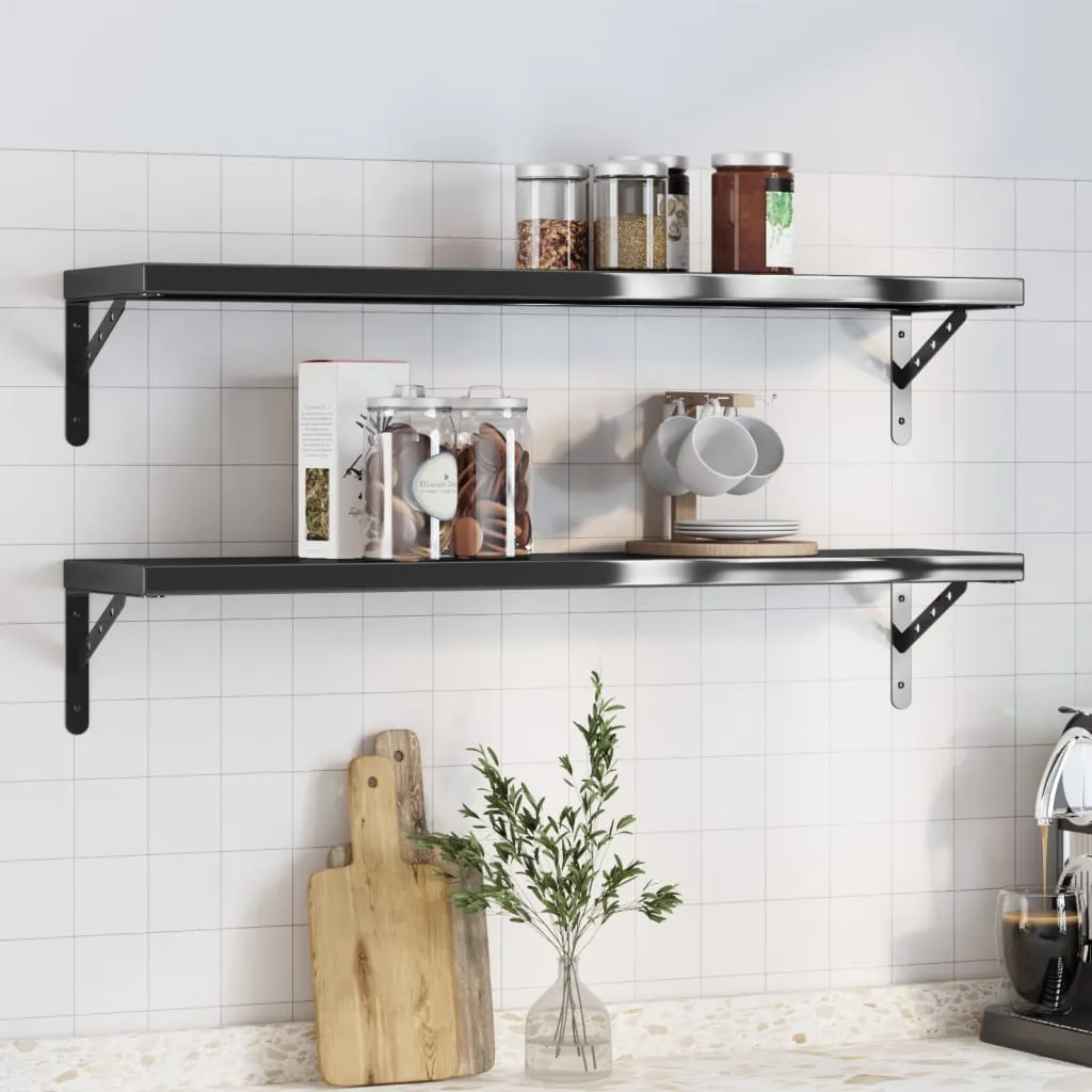 Wall Shelves 2 pcs 100x23.5 cm Black Stainless Steel